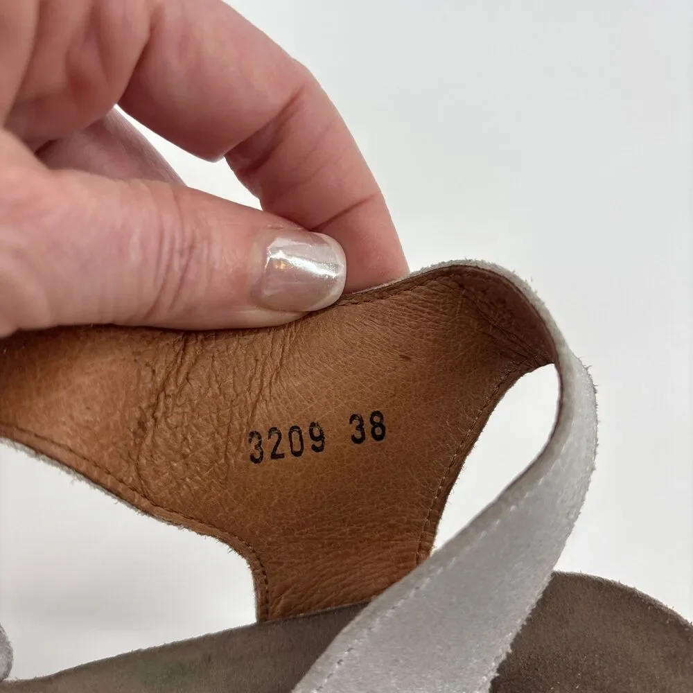 Taos Carousel 3209 Gray Leather Wedge Sandals Ankle Strap Size EU 38/7-7.5 US - Picture 3 of 10